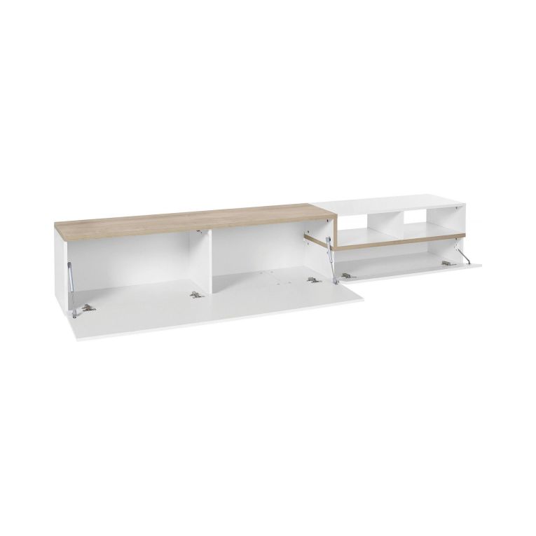 Base TV bianco lucido e acero 240x40x50h cm 2 ante - Fetta