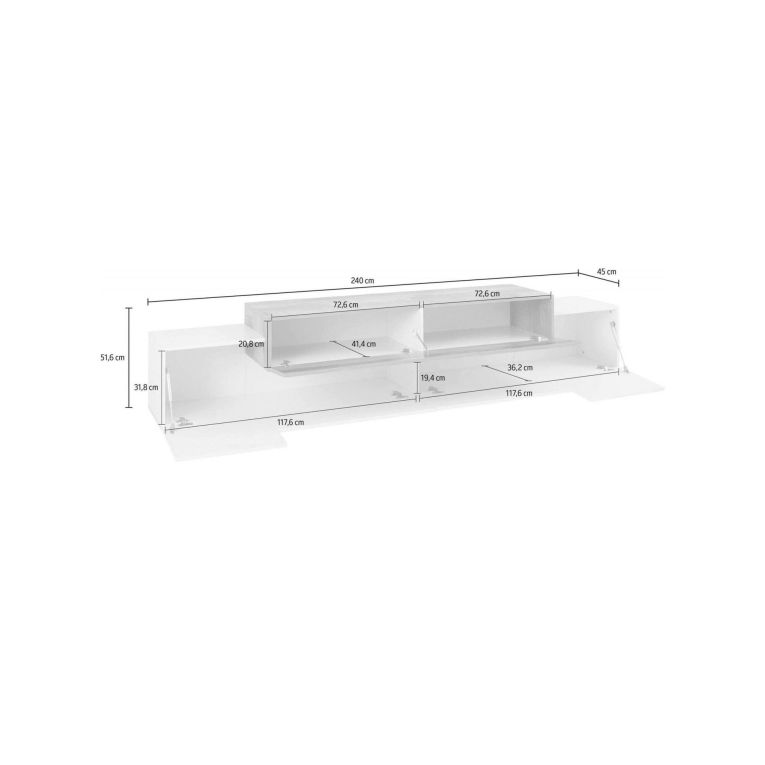 Base TV bianco lucido e acero 240x45x52h cm 3 ante - Tiche