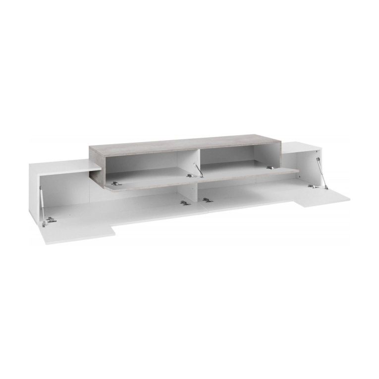 Base TV bianco lucido e acero 240x45x52h cm 3 ante - Tiche