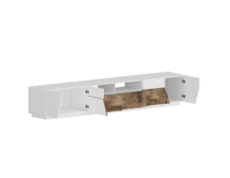 Base TV bianco lucido e acero 260x43x46h cm 4 ante e 2 cassetti - Asdrubale