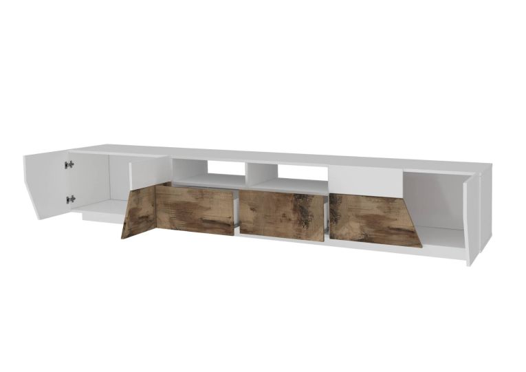 Base TV bianco lucido e acero 260x43x46h cm 4 ante e 2 cassetti - Asdrubale