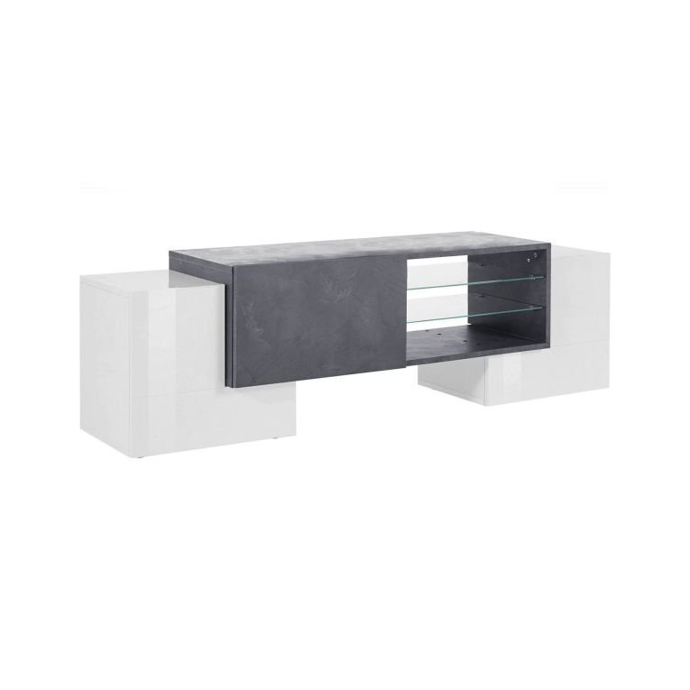Base TV bianco lucido e ardesia 100x45x45h cm 3 ante - Moldavite