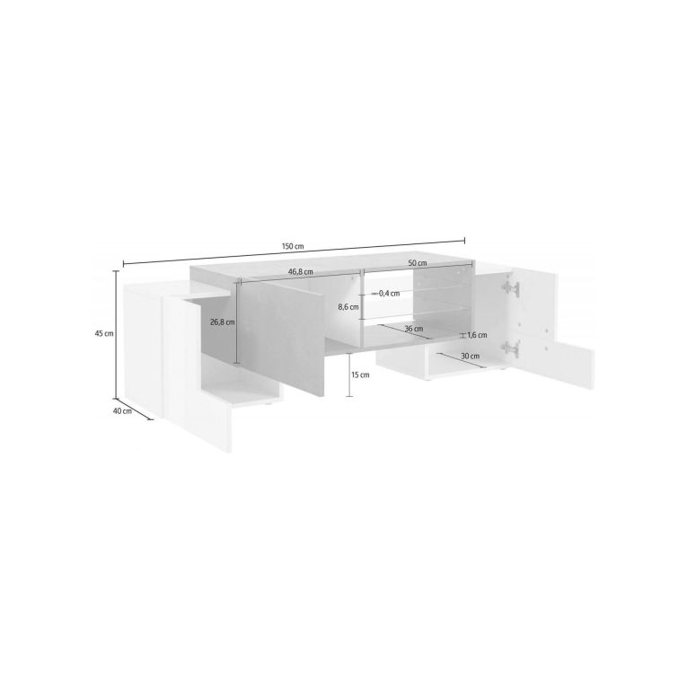 Base TV bianco lucido e ardesia 100x45x45h cm 3 ante - Moldavite