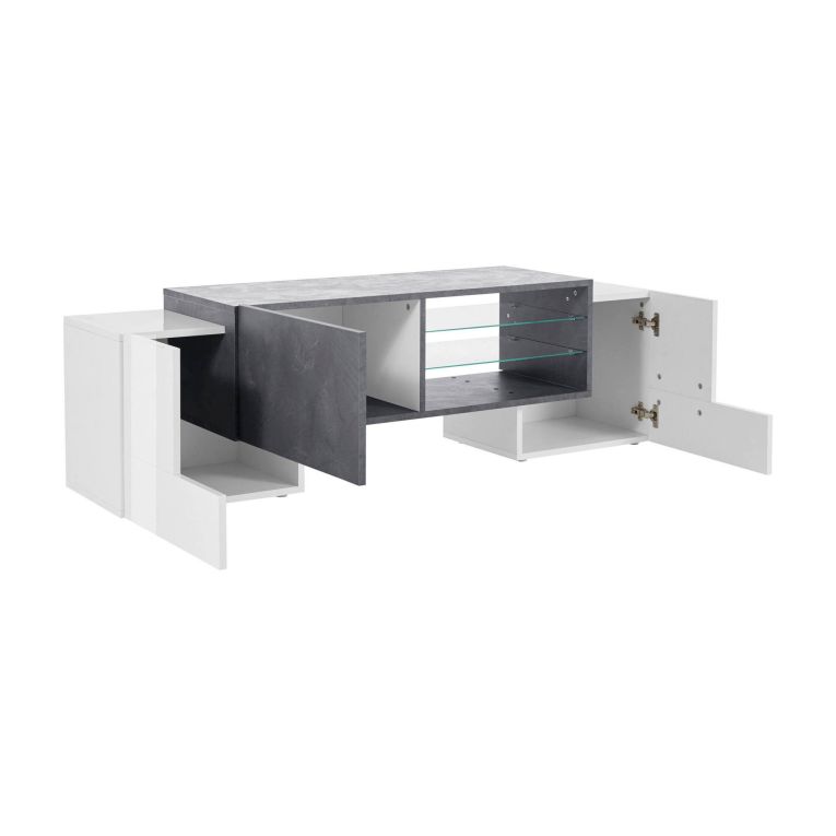 Base TV bianco lucido e ardesia 100x45x45h cm 3 ante - Moldavite
