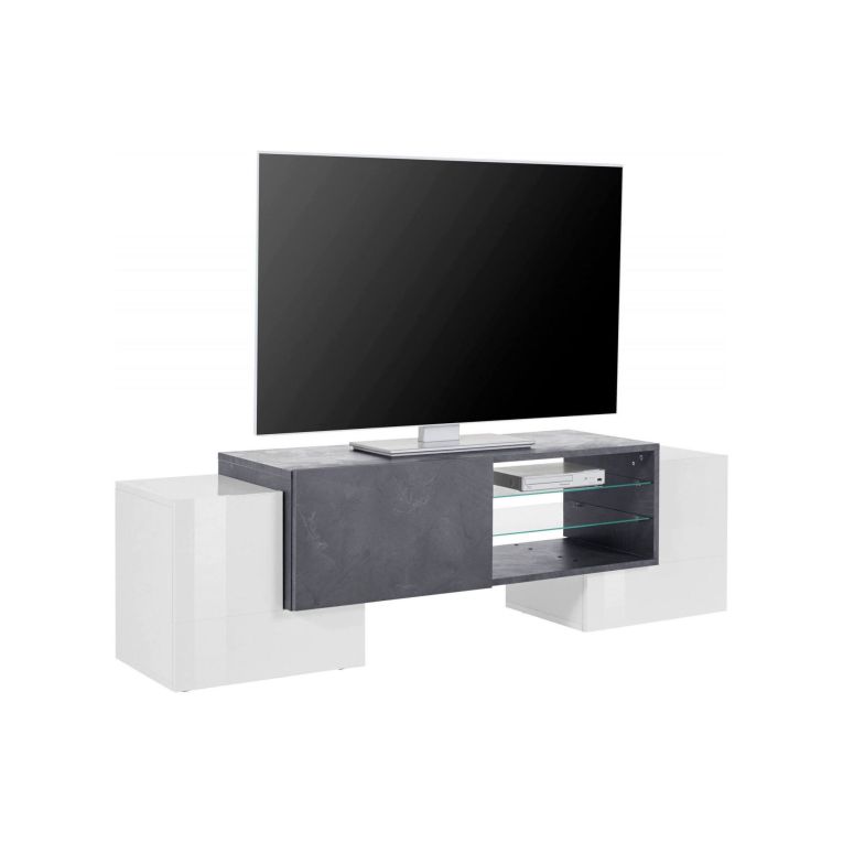 Base TV bianco lucido e ardesia 100x45x45h cm 3 ante - Moldavite
