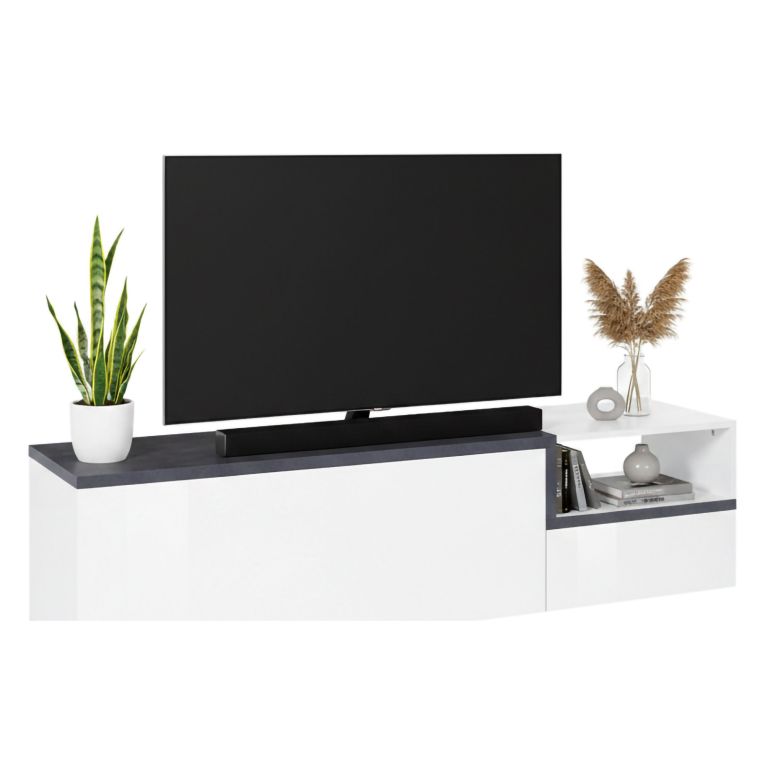Base TV bianco lucido e ardesia 160x40x46h cm 2 ante - Fluorite