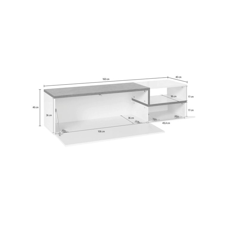 Base TV bianco lucido e ardesia 160x40x46h cm 2 ante - Fluorite