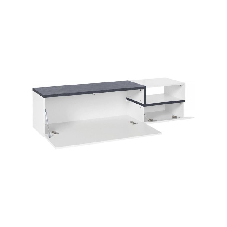 Base TV bianco lucido e ardesia 160x40x46h cm 2 ante - Fluorite