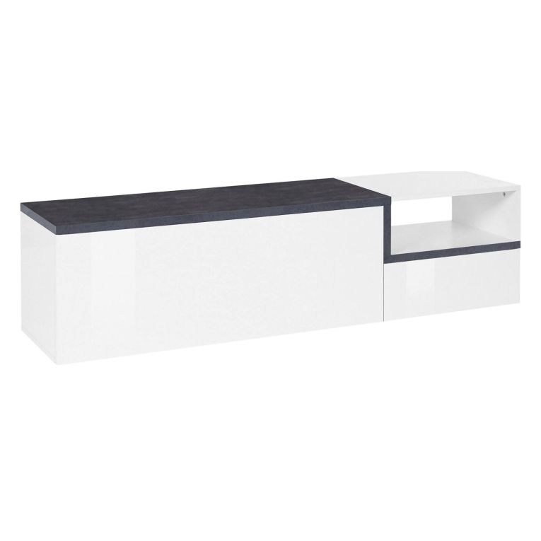 Base TV bianco lucido e ardesia 160x40x46h cm 2 ante - Fluorite