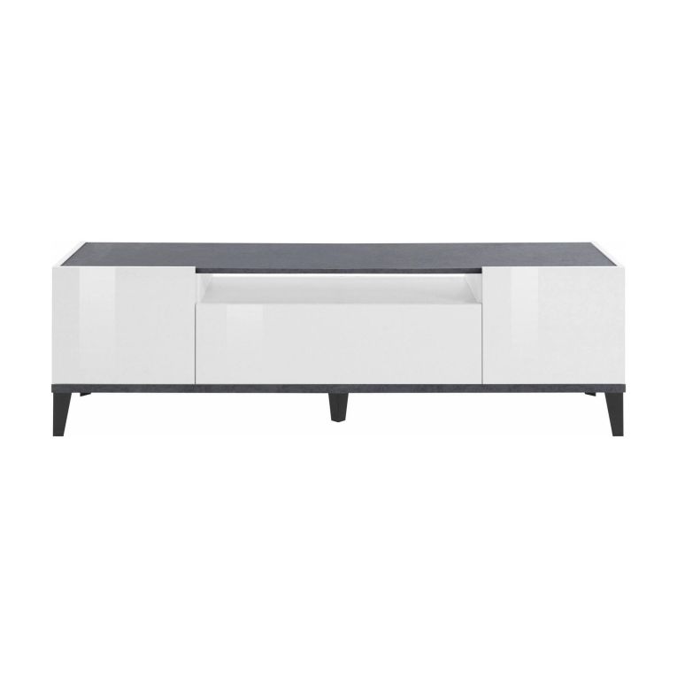 Base TV bianco lucido e ardesia 160x40x47h cm 2 ante e 1 cassetto - Argentoro