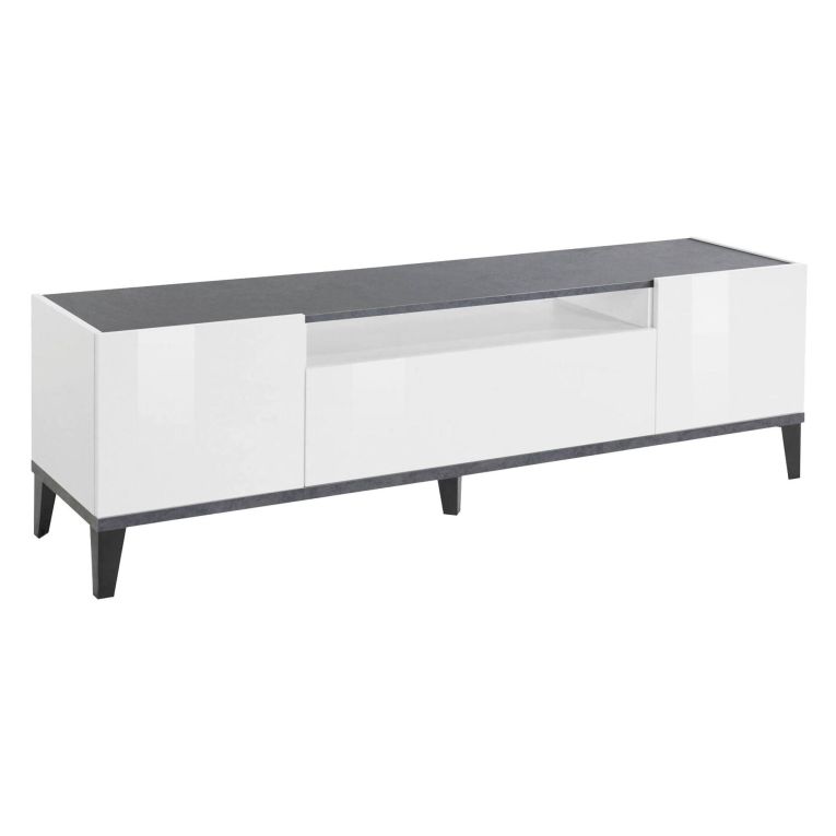Base TV bianco lucido e ardesia 160x40x47h cm 2 ante e 1 cassetto - Argentoro
