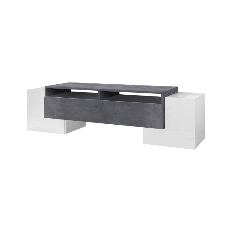 Base TV bianco lucido e ardesia 170x45x45h cm 3 ante - Abele