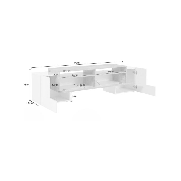 Base TV bianco lucido e ardesia 170x45x45h cm 3 ante - Abele