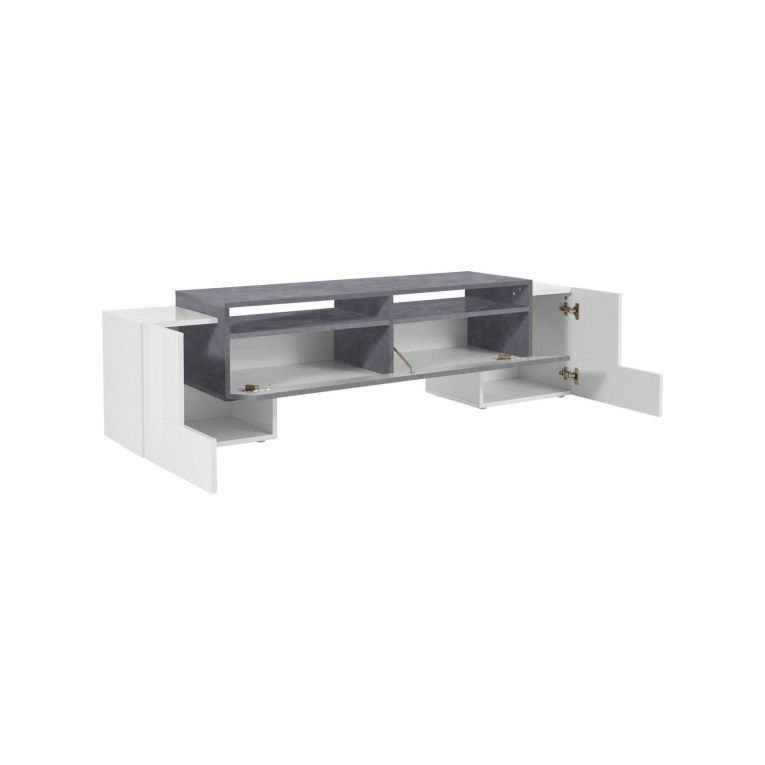 Base TV bianco lucido e ardesia 170x45x45h cm 3 ante - Abele