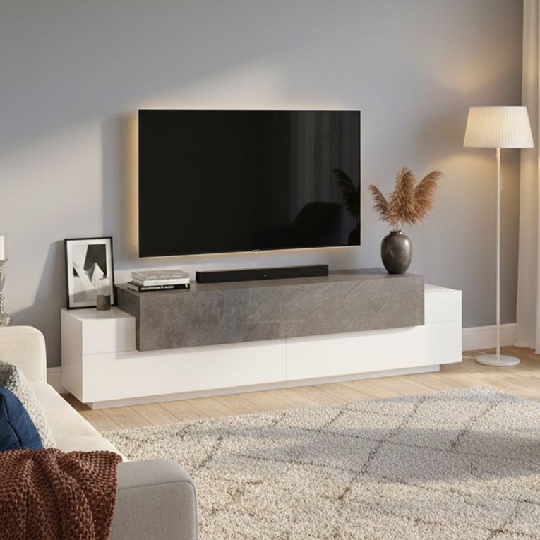 Base TV bianco lucido e ardesia 200x45x52h cm 3 ante - Arold