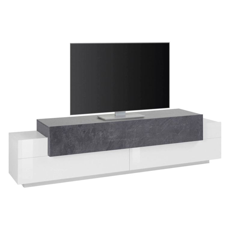 Base TV bianco lucido e ardesia 200x45x52h cm 3 ante - Arold
