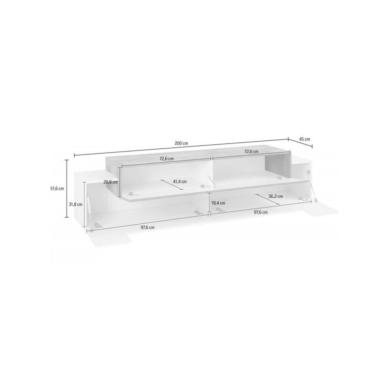 Base TV bianco lucido e ardesia 200x45x52h cm 3 ante - Arold