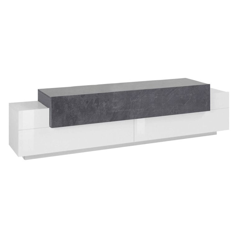 Base TV bianco lucido e ardesia 200x45x52h cm 3 ante - Arold