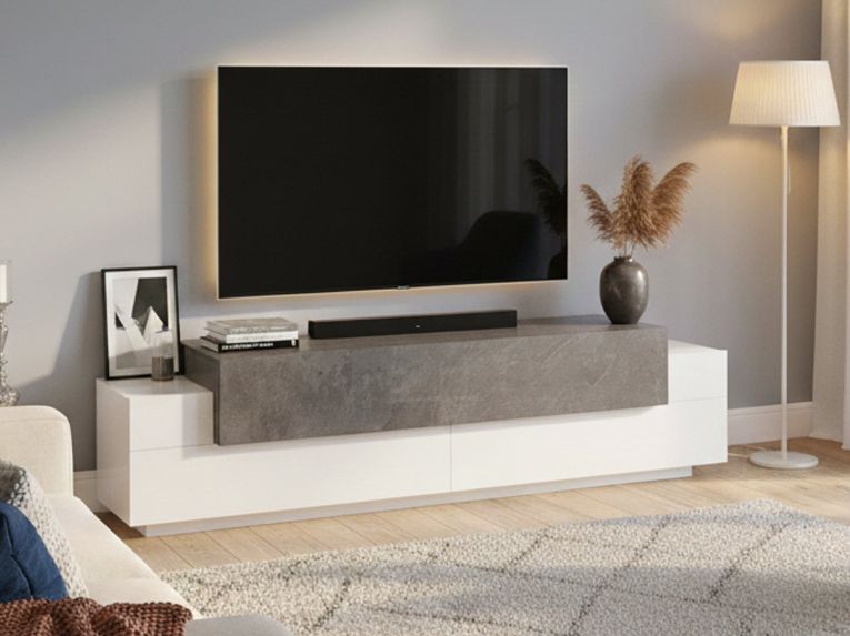 Base TV bianco lucido e ardesia 200x45x52h cm 3 ante - Arold