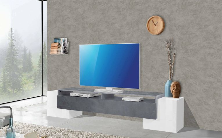 Base TV bianco lucido e ardesia 210x45x45h cm 3 ante - Amis