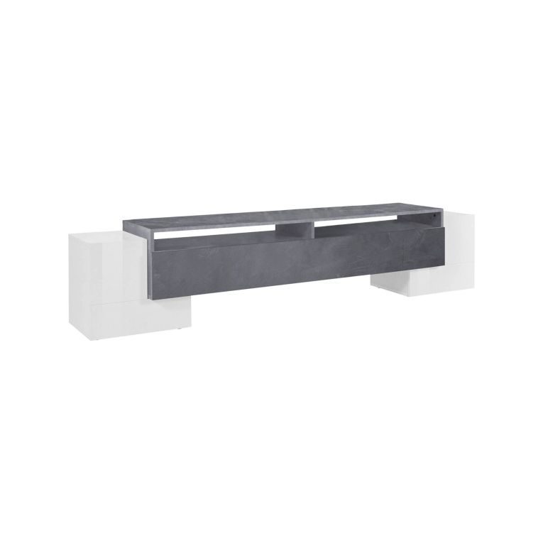 Base TV bianco lucido e ardesia 210x45x45h cm 3 ante - Amis