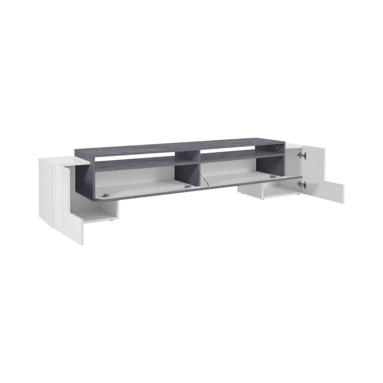 Base TV bianco lucido e ardesia 210x45x45h cm 3 ante - Amis