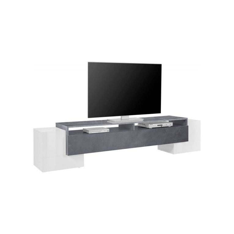 Base TV bianco lucido e ardesia 210x45x45h cm 3 ante - Amis