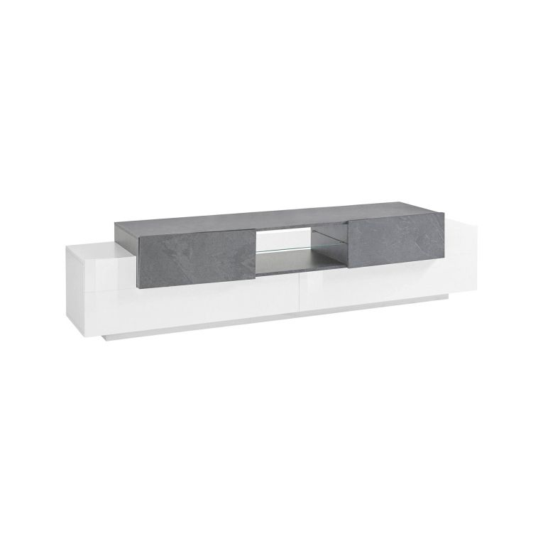Base TV bianco lucido e ardesia 220x45x51h cm 4 ante - Amato