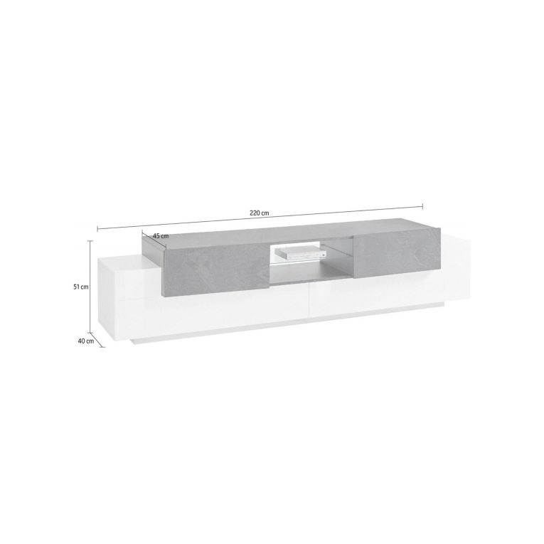 Base TV bianco lucido e ardesia 220x45x51h cm 4 ante - Amato