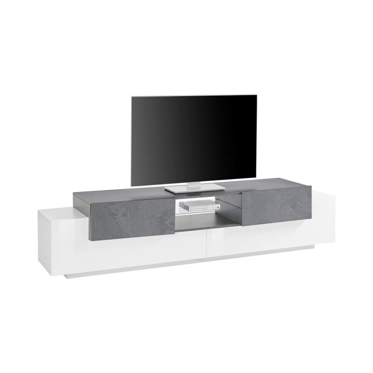 Base TV bianco lucido e ardesia 220x45x51h cm 4 ante - Amato