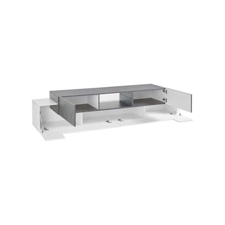 Base TV bianco lucido e ardesia 220x45x51h cm 4 ante - Amato