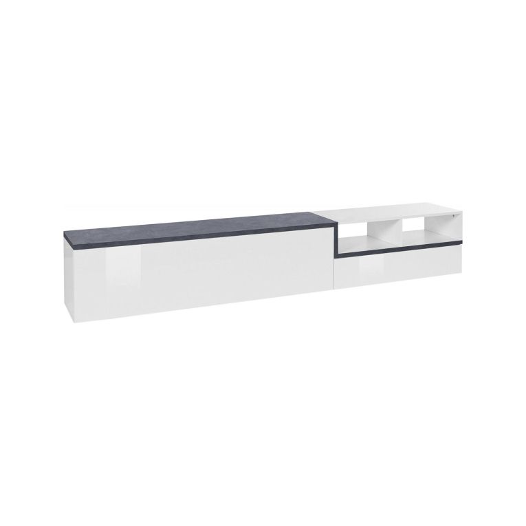 Base TV bianco lucido e ardesia 240x40x50h cm 2 ante - Fetta