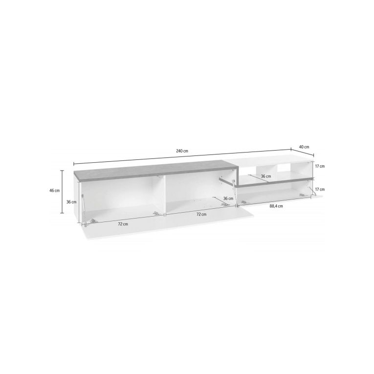 Base TV bianco lucido e ardesia 240x40x50h cm 2 ante - Fetta
