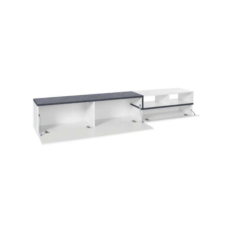 Base TV bianco lucido e ardesia 240x40x50h cm 2 ante - Fetta