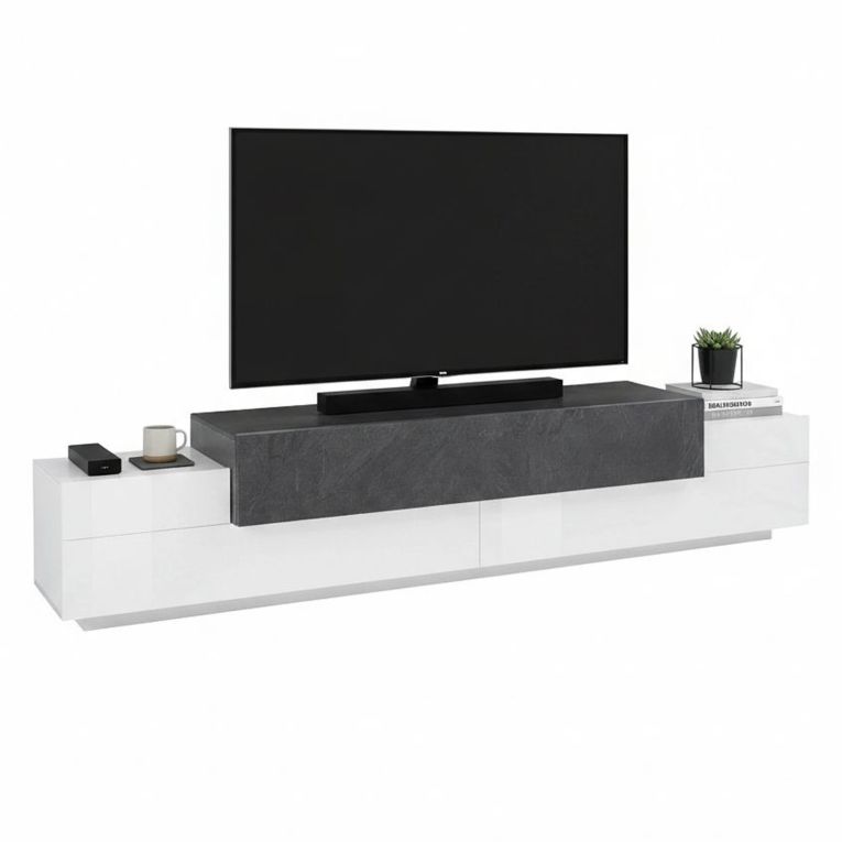Base TV bianco lucido e ardesia 240x45x52h cm 3 ante - Tiche