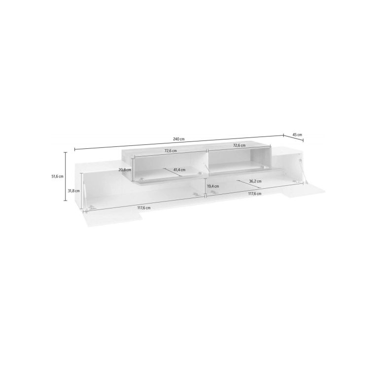 Base TV bianco lucido e ardesia 240x45x52h cm 3 ante - Tiche