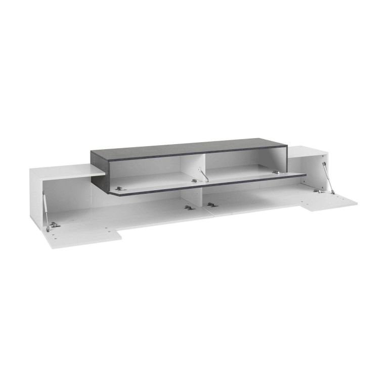 Base TV bianco lucido e ardesia 240x45x52h cm 3 ante - Tiche