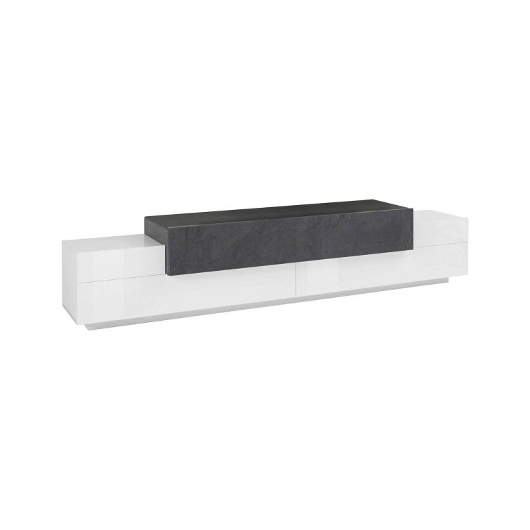 Base TV bianco lucido e ardesia 240x45x52h cm 3 ante - Tiche