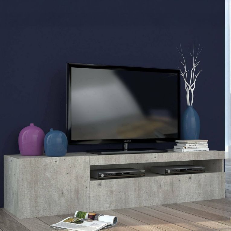 Base TV cemento 150x40x37h cm 2 ante in legno - Ardy