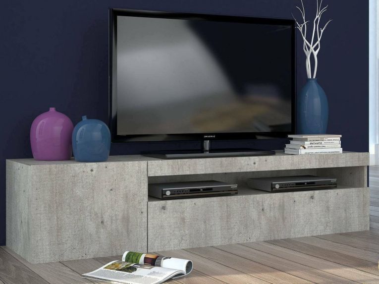 Base TV cemento 150x40x37h cm 2 ante in legno - Ardy