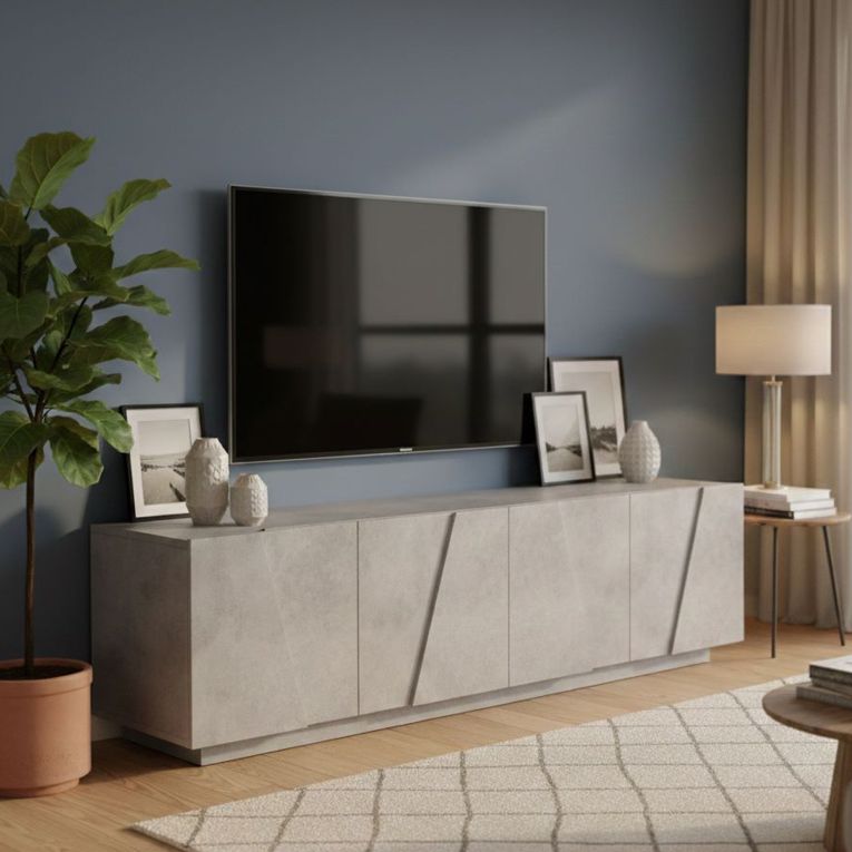 Base TV cemento 162x44x46h cm 4 ante e 1 cassetto - Acix