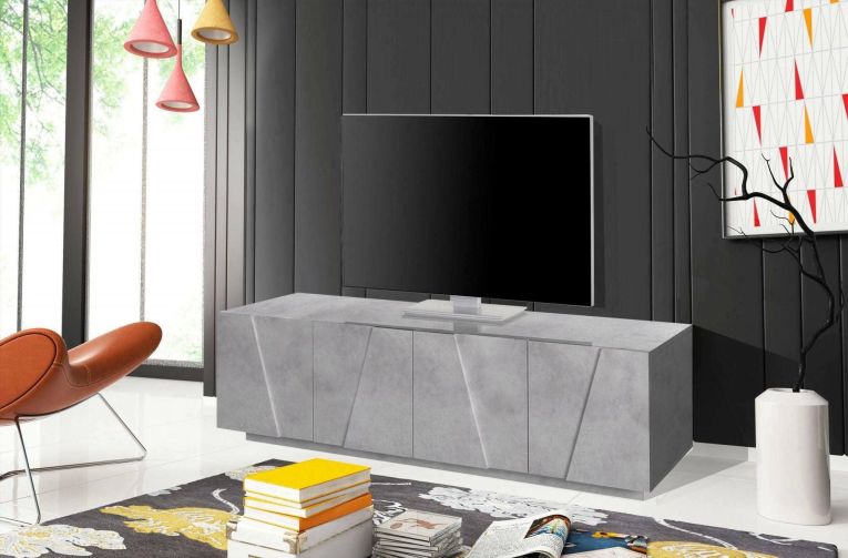 Base TV cemento 162x44x46h cm 4 ante e 1 cassetto - Acix