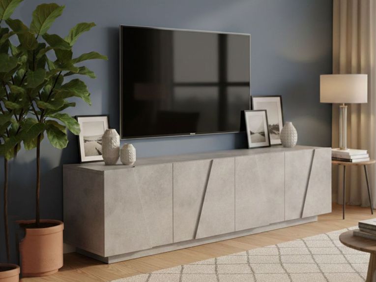 Base TV cemento 162x44x46h cm 4 ante e 1 cassetto - Acix