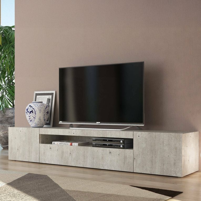 Base TV cemento 200x40x37h cm 3 ante in legno - Amore