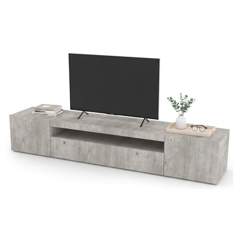 Base TV cemento 200x40x37h cm 3 ante in legno - Amore