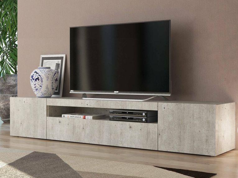 Base TV cemento 200x40x37h cm 3 ante in legno - Amore