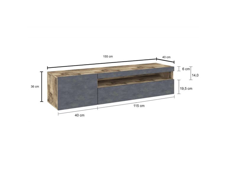 Base TV legno e ardesia 150x40x37h cm 2 ante - Aquilo