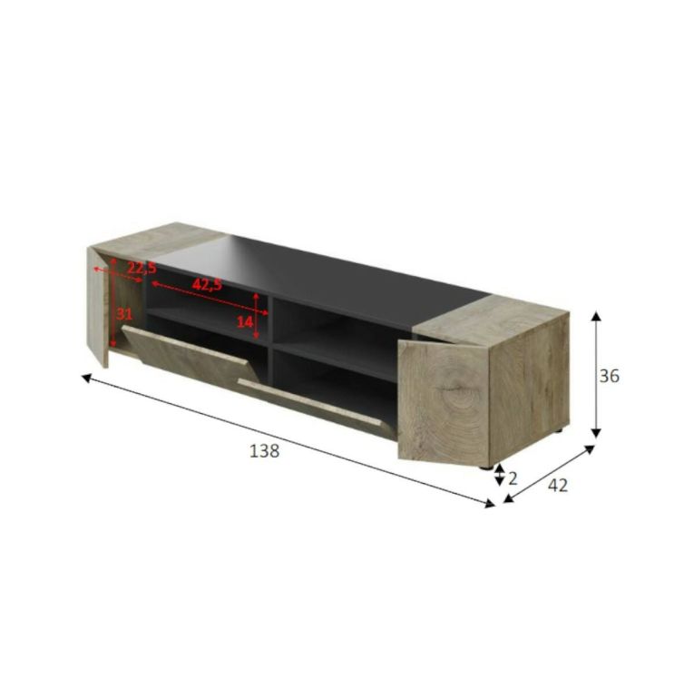 Base TV rovere 138x42x36h cm 4 ante - Ebe