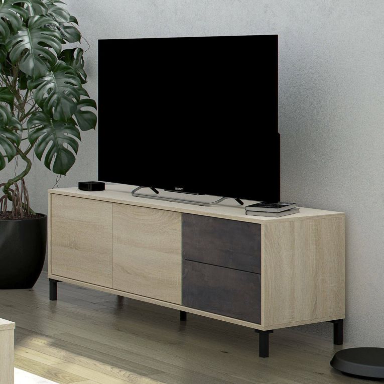 Base TV rovere e antracite 130x41x47h cm 2 ante e 2 cassetti - Alva