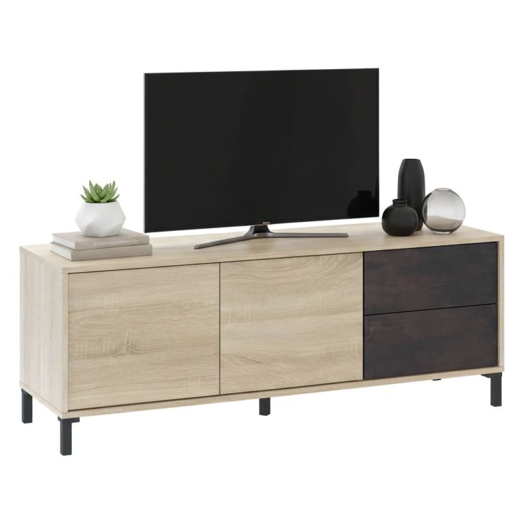 Base TV rovere e antracite 130x41x47h cm 2 ante e 2 cassetti - Alva